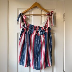 Striped Tie-Shoulder Sundress in Navy, Red & White